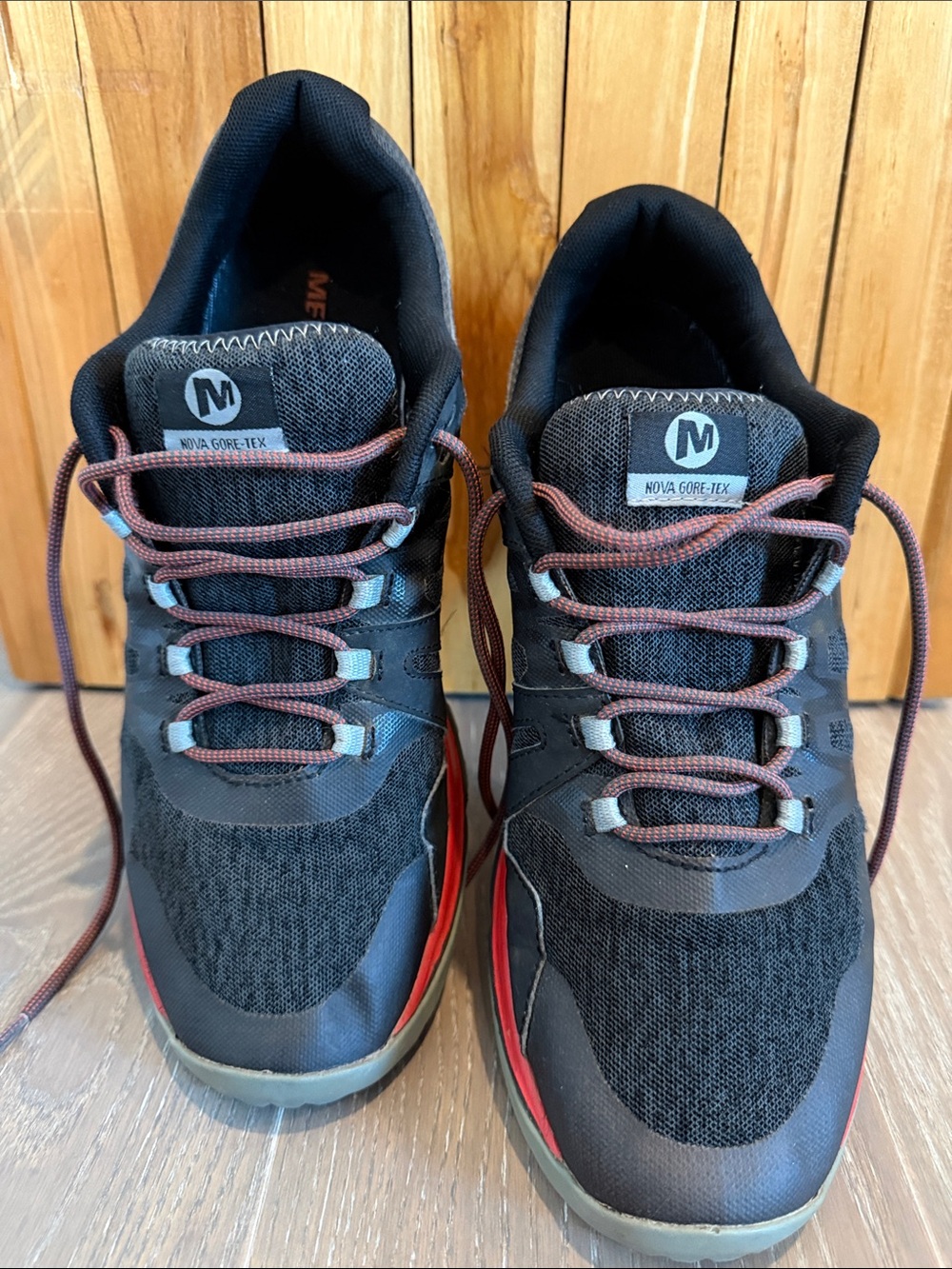 Merrell Black Athletic Hiking Shoes with Red Trim